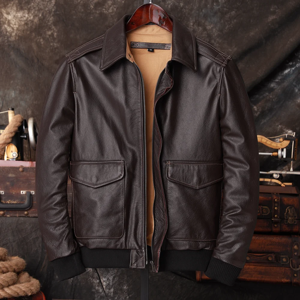 Leather Work Jacket - Bomber A2 Pilotenjacke aus echtem Leder