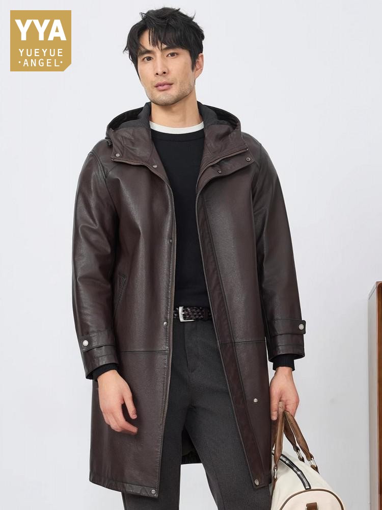 Leather Work Jacket With Hood - Mode Herren Herbst Neue Mit Kapuze