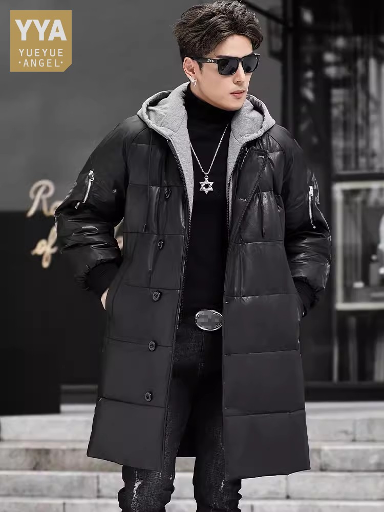 Leather Work Jacket With Hood - Winter Neue Männer Mit Kapuze Lange