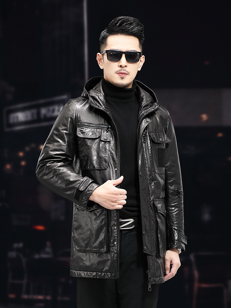 Männer Winter Warm Mid Lange Ö – Leather Work Jacket With Hood Bewertung und Preis