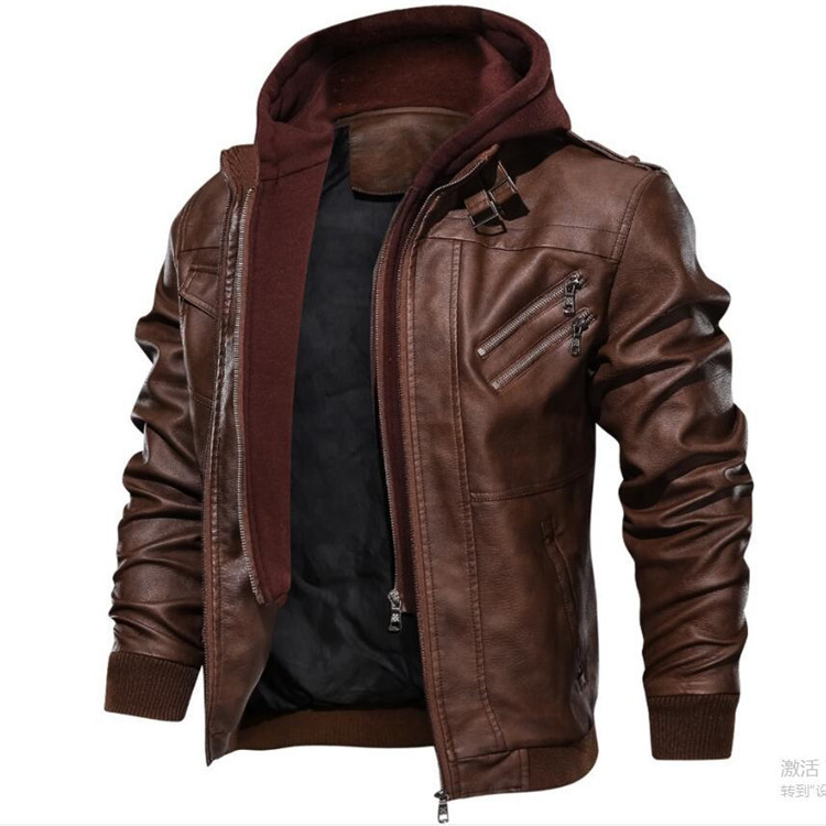 Herren Kapuzenmäntel PU-Jacken – Leather Work Jacket With Hood Bewertung und Preis