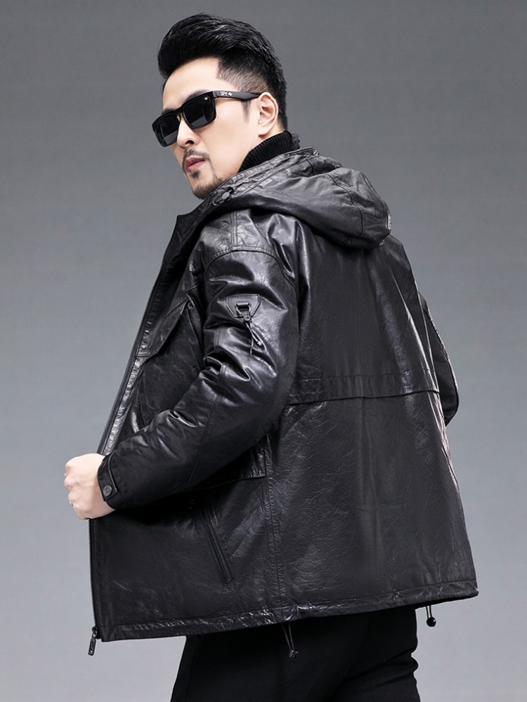 Winter Männer Warme Echt Ziege – Leather Work Jacket With Hood Bewertung und Preis