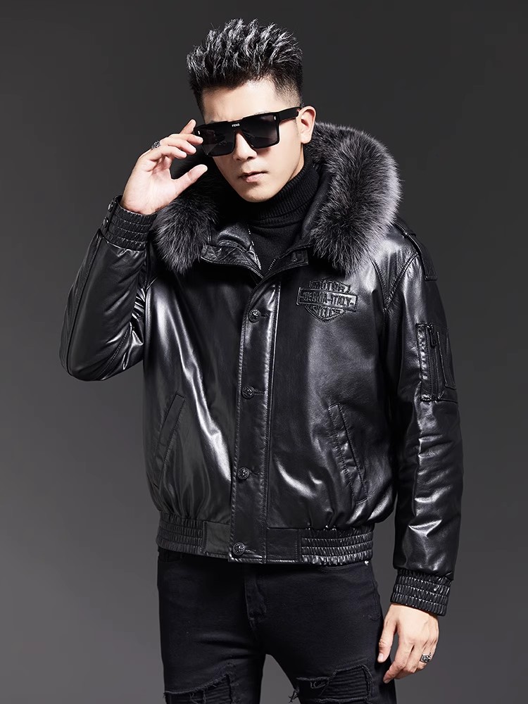 Mode Herren Winter Fuchs Pelz  – Leather Work Jacket With Hood Bewertung und Preis